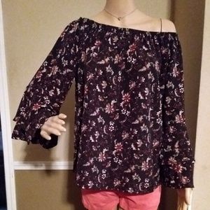 ANTHROPOLOGIE Solitaire Cold Shoulder Black Floral